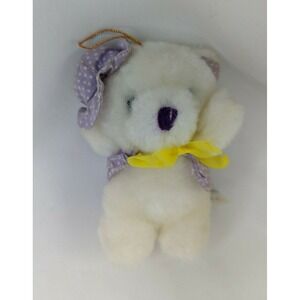 Acme White Bear Plush 4.5 Inch Purple Dots Ornament Stuffed Animal Toy